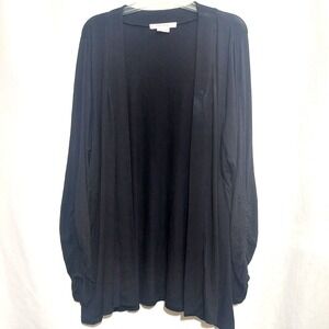 In Every Story Womens 1X Open Cardigan Viscose Stretch Ruched Long Sleeves Black